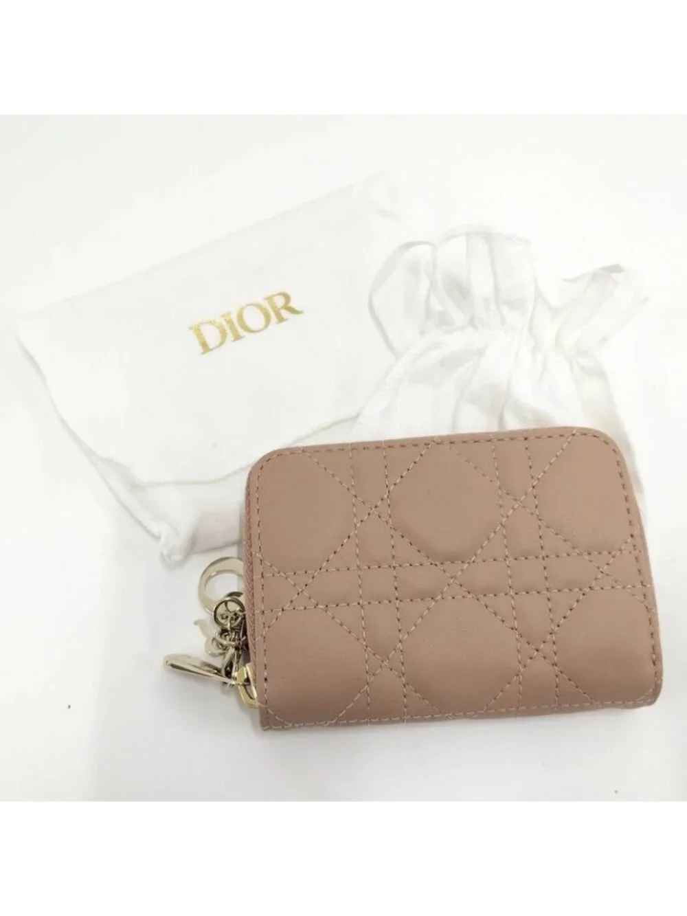 Dior Lady Mini Wallet Cannage Beige Pink